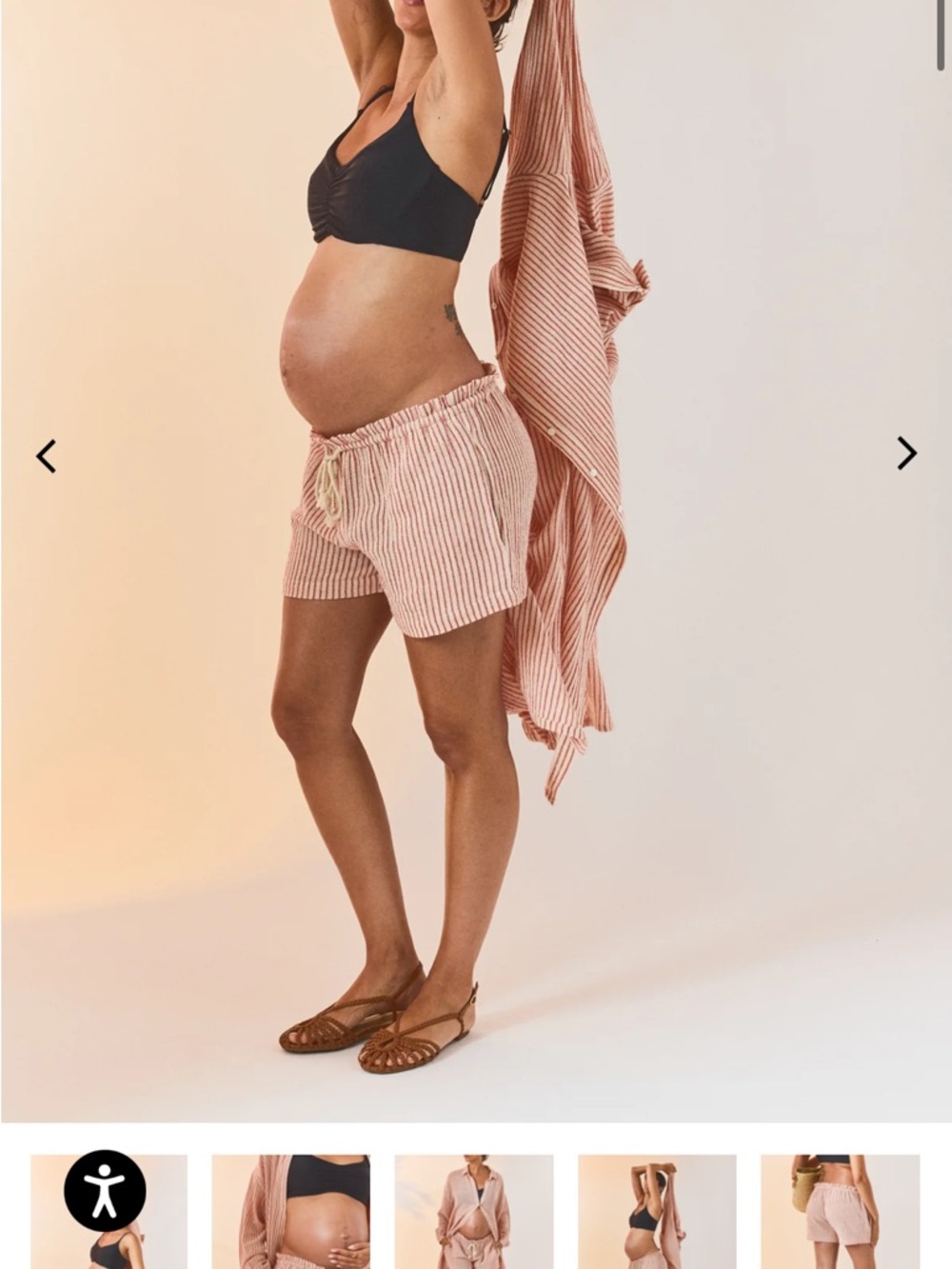 Striped Maternity Button-Down Tunic & Shorts Set in Dusty Rose - Picture 3 of 5